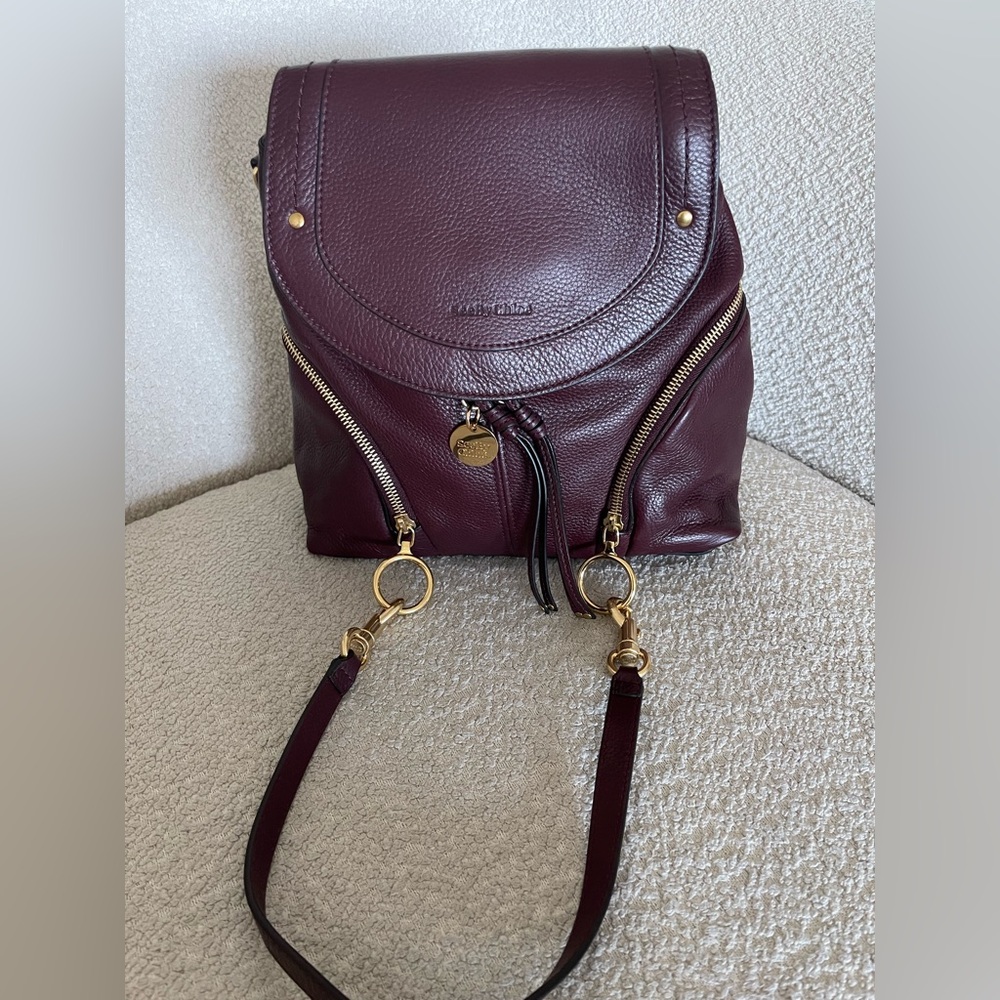 See By Chloe beautiful burgundy wine color Backpack with Gold Hardware - Picture 10 of 11